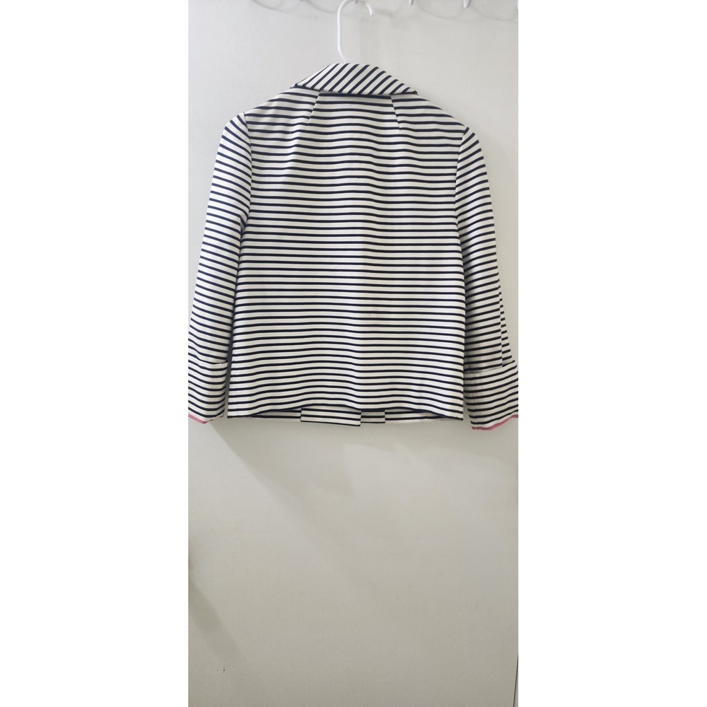 Kate Spade New York Striped Navy White Pink Trim Snap Front Jacket Womens Small - Picture 8 of 14